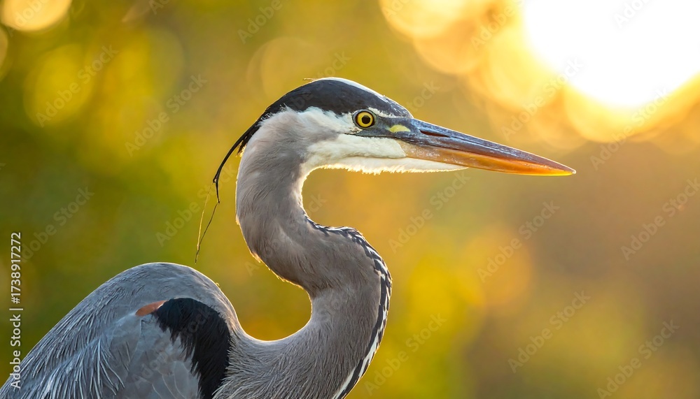 Fototapeta premium Gray heron profile, golden light