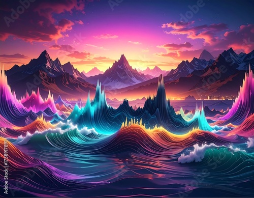 Colorful Mountainous Ocean Landscape.