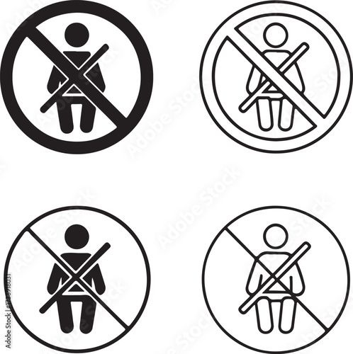 No seatbelt no driving black vector icons set, editable car safety prohibition symbols, modern flat minimal style, clean bold shapes, no driving icons, buyer focused vector design