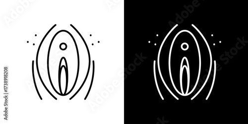 Vector icon illustration of female reproductive organ symbol in outline style black and white version suitable for medical anatomy gynecology and healthcare design