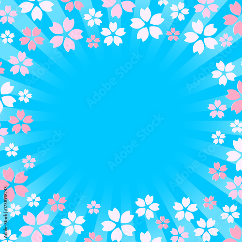 春の新生活シーンに使える桜の花びら舞うサンバースト背景デザインイラスト