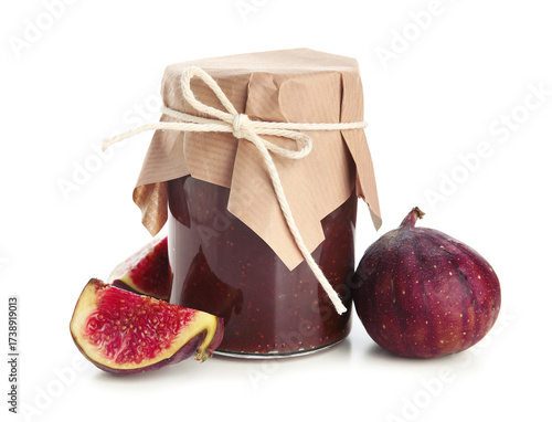 Homemade fig jam in glass j...