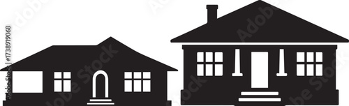 A simple black house illustration with a chimney isolated on white background