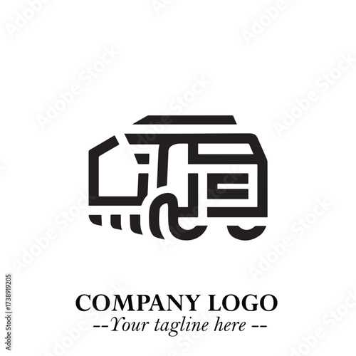 Black and White Transport Logo Illustration in Minimalist Modern Vector Design for Mobility and Travel