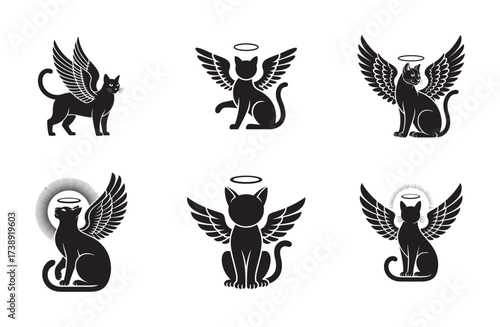Cat Memorial Angel Silhouette with Halo and Wings