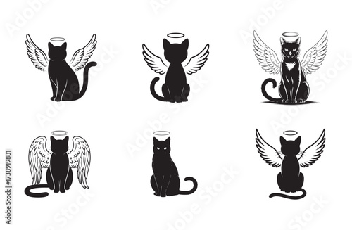 Cat Memorial Angel Silhouette with Halo and Wings