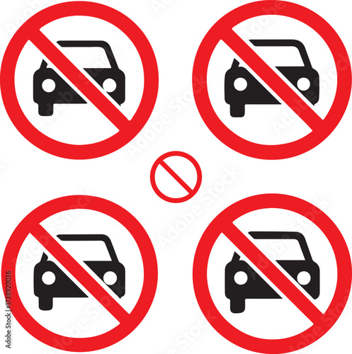 No entry for vehicles sign black vector icons set, editable prohibition traffic symbols, modern flat style, clean bold shapes, no vehicle entry icons, buyer focused vector design