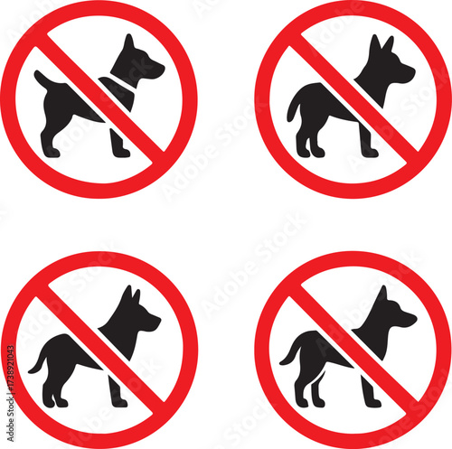 No dogs allowed sign black vector icons set, editable prohibition pet animal symbols, modern flat style, clean bold shapes, no dogs icons, buyer focused vector design