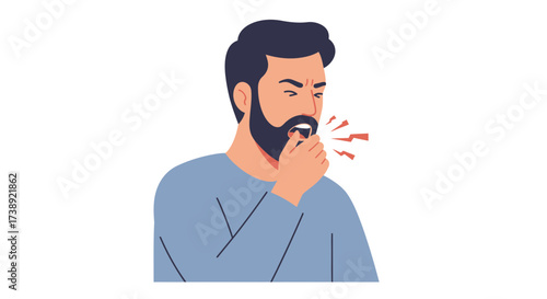 Man experiences severe sore throat pain, clutching throat in discomfort, highlighting sickness, illness, and healthcare challenges in a modern, relatable style