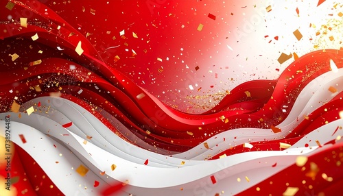 赤色と白色の波が混じり合うお祝いの背景