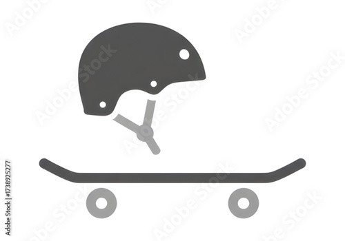 Minimal icon of a skateboard and helmet —no background, no shadow PNG
