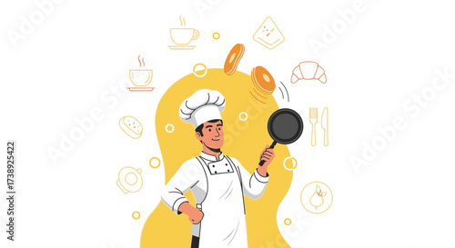 Cheerful Chef Shows Delightful Cooking, Food, And Tasty Culinary Artwork Design