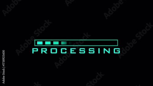 Processing to complete Futuristic animated fading box progress loading bar, on transparent background, 4k motion graphics animation