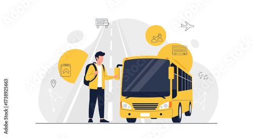 Conceptual Illustration of a Man Waiting for a Bus Representing Travel Exploration