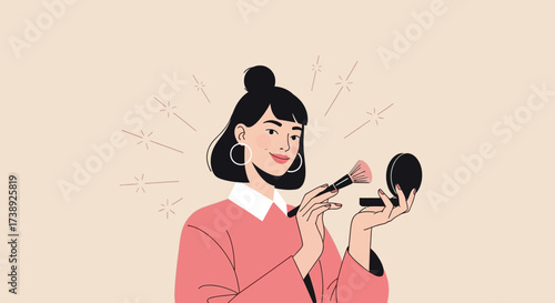 Cosmetic Application Depiction, Illustration of Skincare, Beauty Routine, Facial Makeup