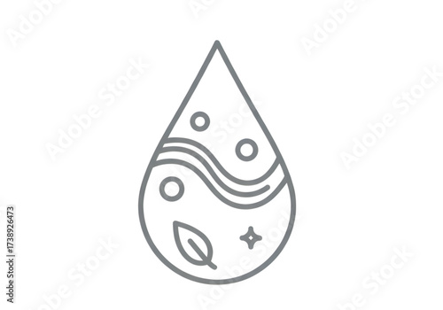 Minimal icon of a skin hydration drop — no  background, no shadow PNG