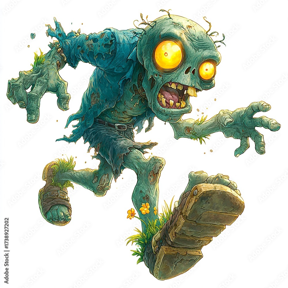 Fototapeta premium a cartoon zombie isolated on a white background 