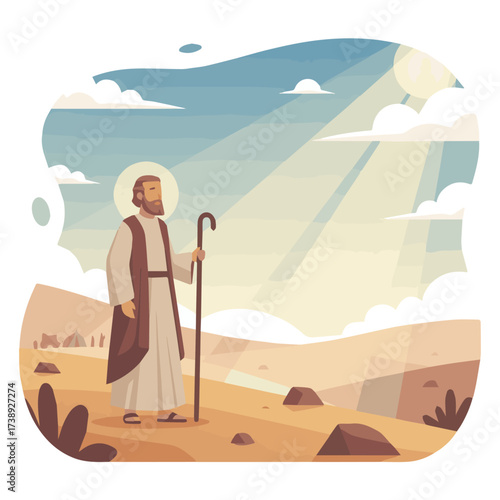 braham standing on a hillside or desert, bible story