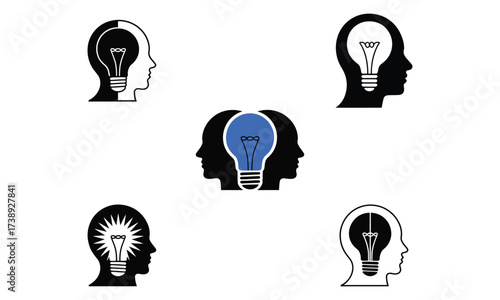 Human head light bulb idea concept symbol of innovation and creativity
