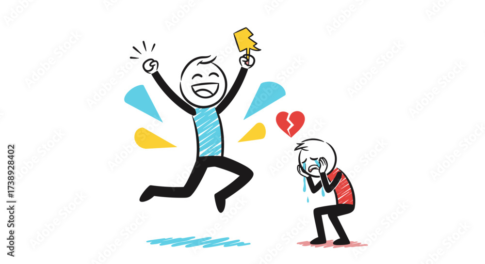 Fototapeta premium Celebrating personal triumphs while others experience deep emotional sadness.