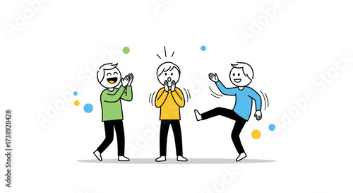Three happy people celebrating and having fun together outdoors on a bright sunny day.