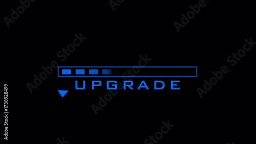 Upgrade screen animation, and processing to complete Futuristic animated fading box progress loading bar, on transparent background, 4k motion graphics animation