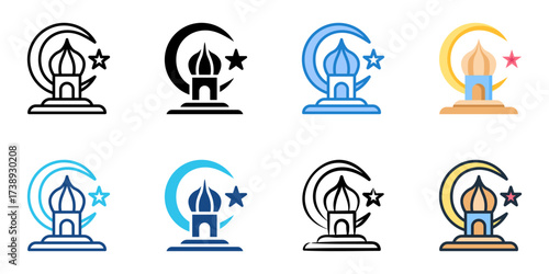 Religious festivals icon set multiple style collection 
