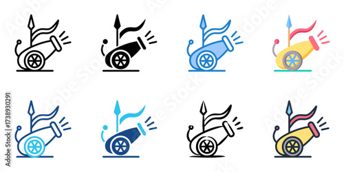 Historical reenactments icon set multiple style collection 
