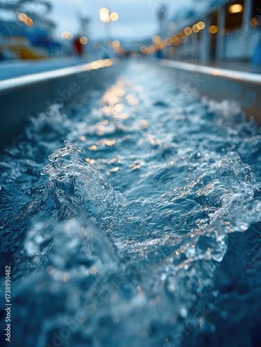 Water rushing through a metal trough