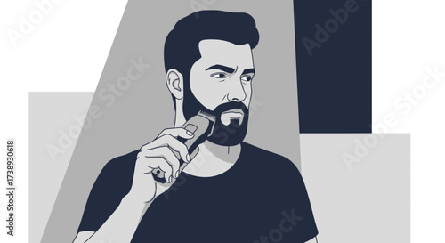 Grooming With Precision: A Man Trimming His Beard, Personal Care and Style Concept