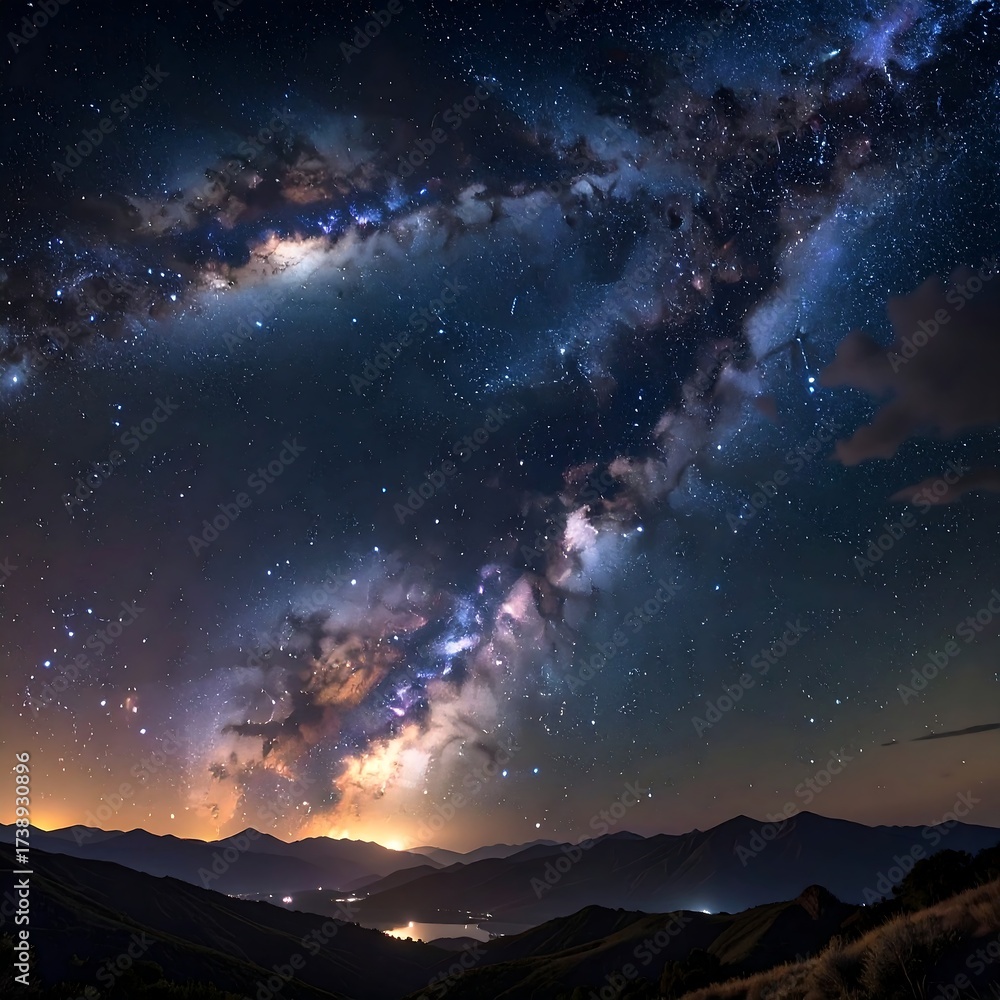 Naklejka premium Night sky over mountains