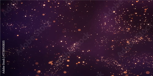 Dark sky galaxy with glowing star particles and blue night rain drops on a window for a winter holiday background design