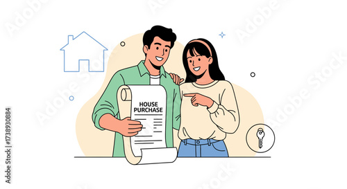 Home Buyers Reviewing Purchase Document for New Property Acquisition Agreement
