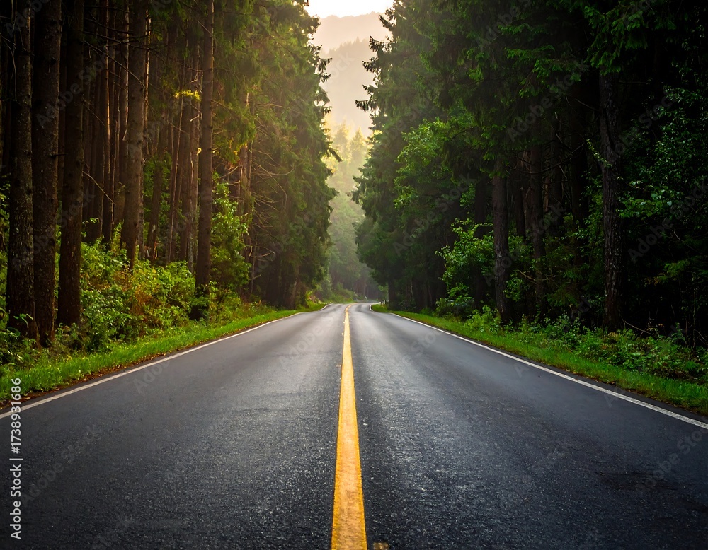 Fototapeta premium Scenic Road Through Lush Forest.