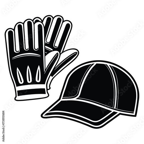 A black silhouette of a glove and a hat