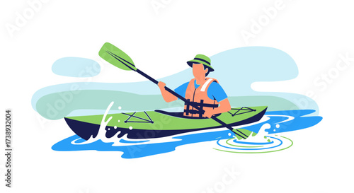 Kayaking Adventure: A Person Paddles a Kayak on the Water in an Illustration