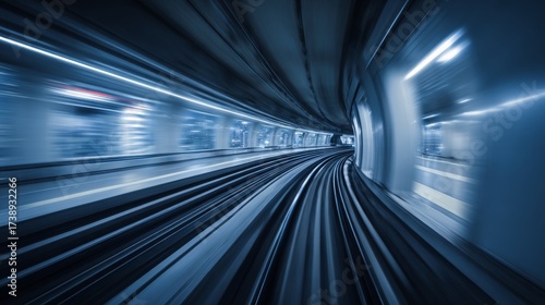 Wallpaper Mural Abstract light trails and blurred motion in a subway tunnel with illuminated blue lights, capturing speed, technology, transportation, modern city, energy, efficiency, and futuristic travel concepts Torontodigital.ca