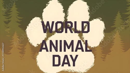 World Animal Day Text with Paw Print Emblem in Minimalist Flat Design