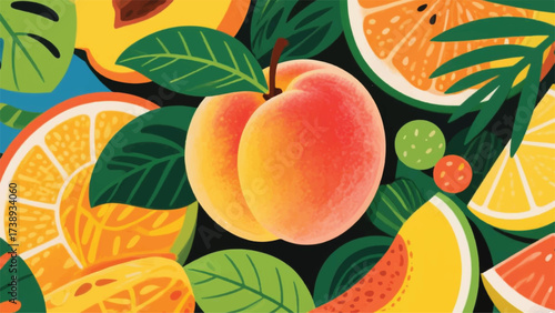 Apricots and other fruits are rich in vitamins. Illustrator Artwork Banner Background Design Template 