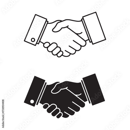 Two handshake icons one outline one solid black