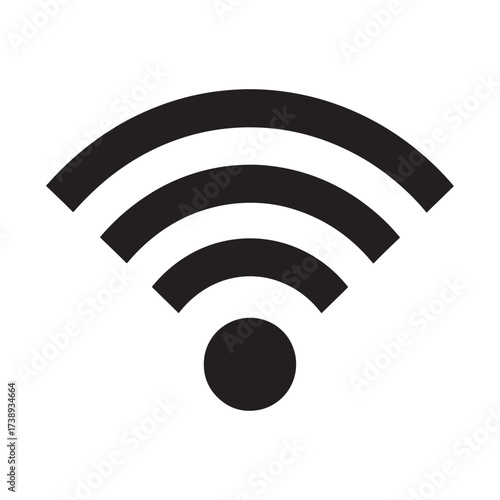 Simple black and white Wi-Fi signal icon representing wireless internet connection
