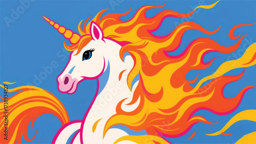 Hot Fire Unicorn Horse Fantasy Illustrator Artwork Banner Background Design Template 