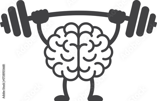 Cartoon brain lifting weights to represent mental strength and fitness