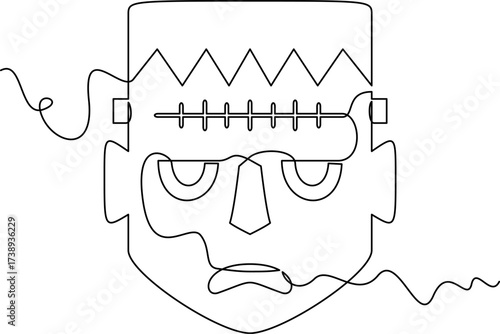 one line art frankenstein vector illustration. line art, one continuous line, simple, hand drawn and sketch style. for icons, symbols, signs or logos. PNG