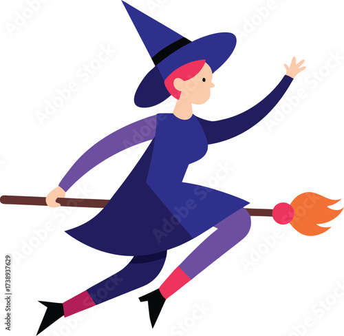 Halloween witch flying illustration.