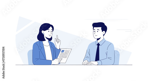 Woman Is Explaining Information To A Smiling Man Illustration For Communication Purposes