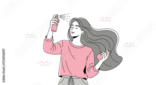 Woman Styling Her Hair with a Spray For a Healthy And Voluminous Appearance