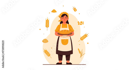 Young Baker Presenting Freshly Baked Bread in a Peaceful And Wholesome Illustration