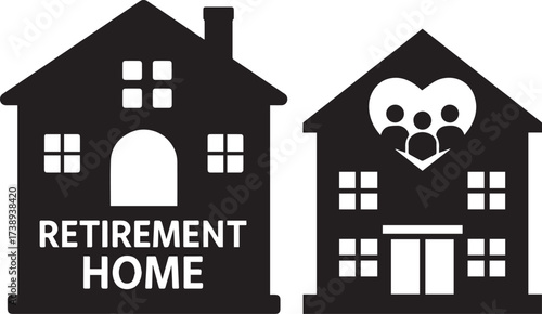 Illustration of a retirement home building with detailed architecture isolated on white background