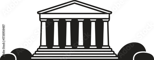 Ancient greek temple ruins silhouette with crumbling stone architecture